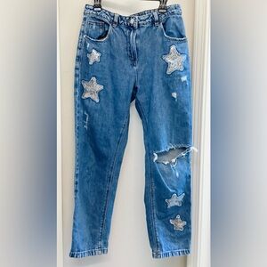 Girls Next Distressed Jeans with Silver Star Patches. Like New. Bundle Deals